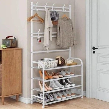 Вешалка для одежды в прихожую с полками для обуви Белый New simple floor (SH772407)