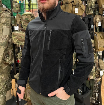 Мужская флисовая демисезонная повседневная кофта Safari Tactical с Softshell вставками воротник стойка застежка - молния на всю длину кофты полномерные карманы для рук Черный 3XL (Kali)