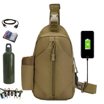 Тактическая сумка борсетка на одной лямке с USB цвет Койот .