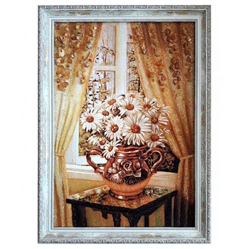 Картина "Ромашки" из янтаря 20х30