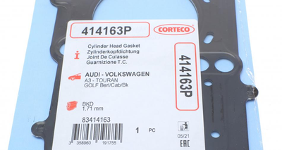 Прокладка ГБЦ CORTECO 414163P Volkswagen Passat, Golf, Touran, Jetta; Seat Toledo, Leon; Audi A4, A3, A6; Skoda Superb, Octavia; Mitsubishi Lancer, Grandis; Dodge Journey, Caliber 03G103383AC, 03G103383B, MN980034
