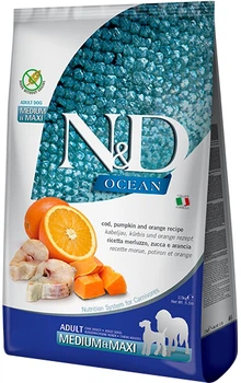 Беззерновой сухой корм Farmina N&D Grain Free OCEAN PUMPKIN для собак средних и больших пород с треской и апельсином 2.5 кг (8010276036551)