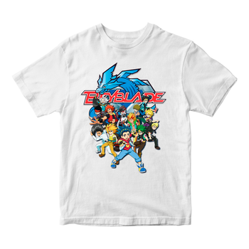 Футболка біла з оригінальним принтом гри BeyBlade "Дзига Beyblade. Бейблейд Дзига. Персонажі" Push IT ФП012187, 8 років, 34, 126 см