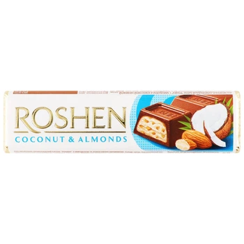 Упаковка шоколадних батончиків Roshen Батон з кокосом та мигдалем 40 г х 30 шт
