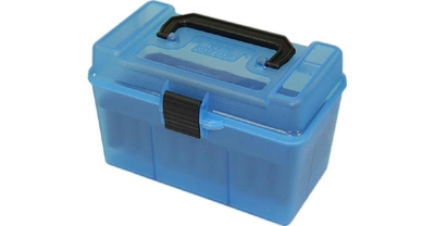 Коробка MTM H50-RS на 50 патронов кал. 222 Rem и 223 Rem. Цвет – голубой.