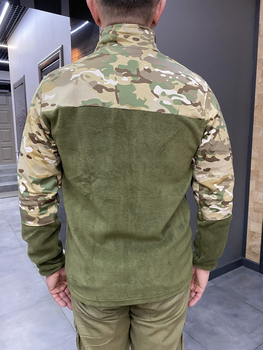 Армейська кофта флісова Kafkas, тепла, розмір M, Олива, вставки Мультикам на рукава, плечі, кишені