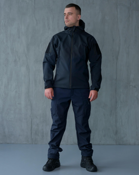 Чоловічий демісезонний Костюм ДСНС Softshell із Липучками під Шеврони темно-синя Куртка та штани XL