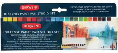Farby atramentowe Derwent Inktense Paint Pan Travel z pędzelkiem i zbiorniczkiem 24 kolory (5028252594561)