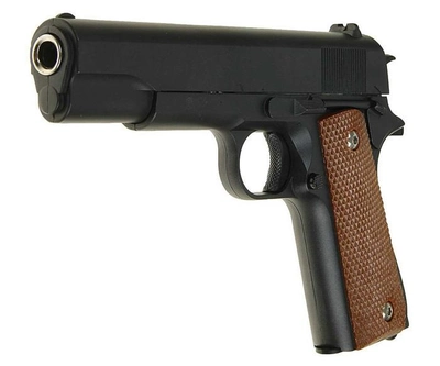 Пистолет Кольт металлический черный стреляет пластиковыми 6 мм пулями с коричневой накладкой