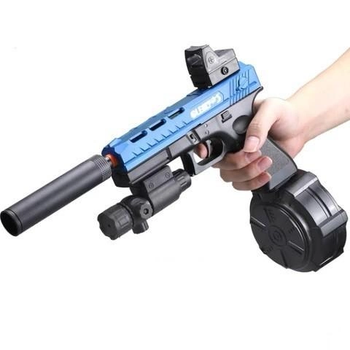 Пістолет орбіган Glock Глок на акумуляторі глушник два види прицілів захисні окуляри три магазини синій колір