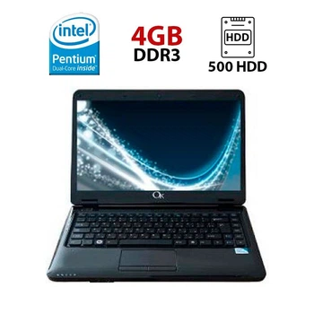 Ноутбук Б-класс OK M46 / 14" (1366x768) TN / Intel Pentium T4200 (2 ядра по 2.0 GHz) / 4 GB DDR3 / 500 GB HDD / Intel GMA X4500M Graphics / WebCam / Батарея не держит б/у