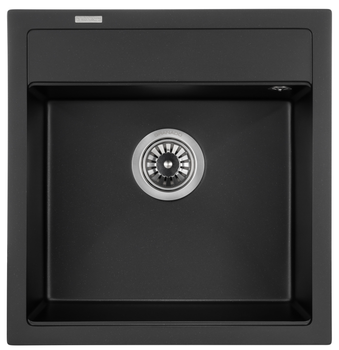 Кухонна мийка граніт GRANADO Merida black shine (0301) + сифон одинарний для кухонної мийки Nova