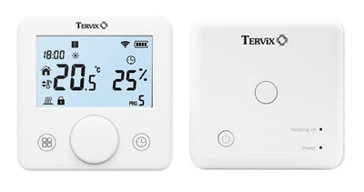Беспроводной комнатный термостат WiFi Tervix Pro Line для газового или электрического котла, с датчиком влажности и режимами нагрева / охлаждения, белый 118231