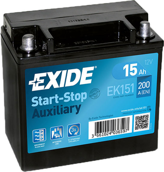 Мото аккумулятор Exide START & STOP AUXILIARY 15 Ач +/- 200EN 150х90х145 (EK151)