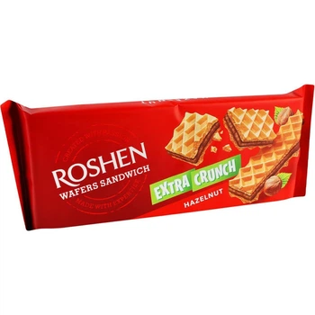 Упаковка вафель Roshen Wafers Sandwich Extra Crunch Hazelnut 142 г х 15 шт