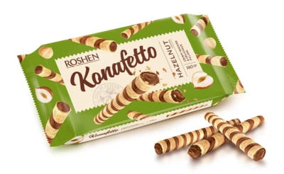 Упаковка трубочок Roshen Konafetto з горіховою начинкою 140 г х 15 шт