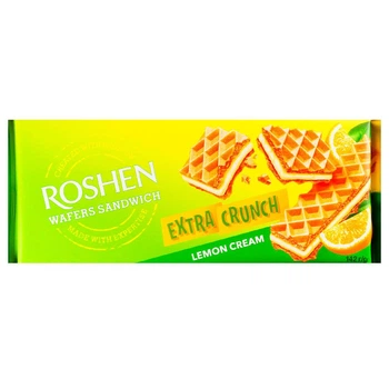 Упаковка вафель Roshen Wafers Sandwich Crunch з лимонною начинкою 142 г х 15 шт