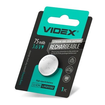 Аккумулятор литиевый Videx LIR2032 1шт BLISTER CARD (LIR2032 1B) 27288