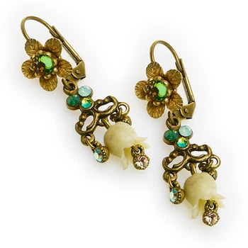 Сережки Michal Negrin "Floral Fantasy" із зеленими акцентами, прикрашені кристалами Swarovski