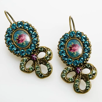 Серьги Michal Negrin с ореолом из кристаллов Swarovski цветочной миниатюрой