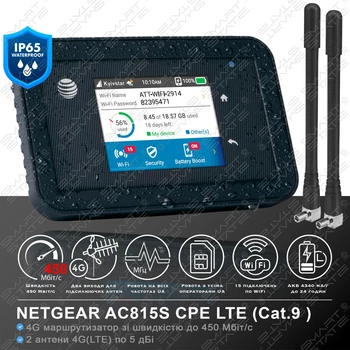 Мобильный маршрутизатор 4G модем/роутер USB WI-FI 3G/4G LTE NETGEAR AC815S LTE + 2 антенны 4G(LTE) по 5 дБи. Аккумулятор 4340 мАч. Защита от пыли и влаги по стандарту IP65. Роутер для операторов Киевстар, Lifecell, Vodafone
