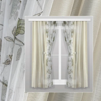 Легкі комбіновані кухонні штори із сітки Adagio Windows Decor із зеленим листям на магнітних підхватах 1,8x1,6м - 2шт