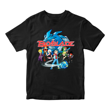 Футболка чорна з оригінальним принтом гри BeyBlade "Дзига Beyblade burst - Бейблейд берст. Персонажі" Push IT ФП012168, 8 років, 34, 126 см