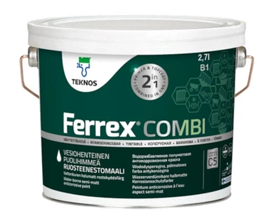 Эмаль-грунт латексная TEKNOS FERREX COMBI антикоррозийная белая - база 1 2,7л