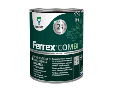 Эмаль-грунт латексная TEKNOS FERREX COMBI антикоррозийная белая - база 1 0,9л