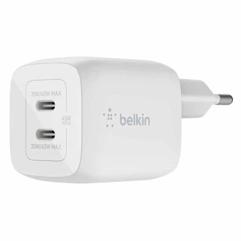 Зарядний пристрій мережевий Belkin Home Charger 45W GAN PD PPS 2хUSB-С White (WCH011VFWH)