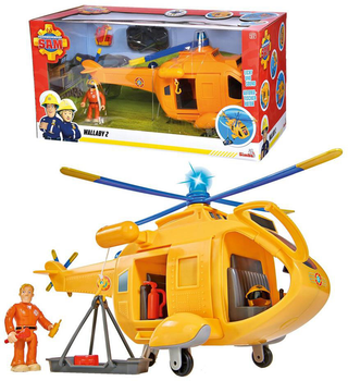 Helikopter strażacki Simba Fireman Sam Wallaby z figurką i akcesoriami Żółty (4006592081867)