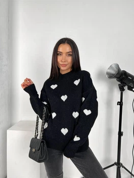 Светр вовняний теплий жіночий Oversize 42/46 Чорний