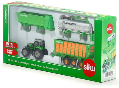 Metalowy model traktora Siku Deutz Fahr z zestawem przyczep 1:87 (4006874018482)