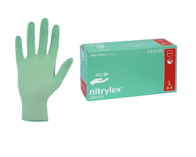 Перчатки нитриловые Mercator текстурированные на пальцах неопудренные размер XL 100 Зеленые