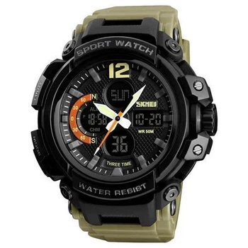 Часы наручные 1343KH SKMEI с подсветкой, KHAKI-BLACK