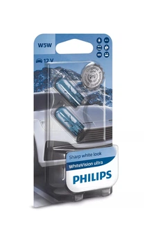 Указательные лампа накаливания Philips 12961WVUB2 W5W 12V W2.1X9.5d WhiteVision ultra +60% (3300K) 2шт./блистер