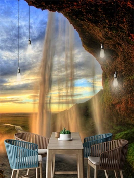 Фотообои 3D флизелиновые Пейзаж Норвегия 368 x 254 см Природа - Водопад и восход солнца (13056V8)+клей