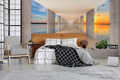 Флизелиновые фотообои облака 3D 368 x 254 см Пейзаж - Тоннель и вид на озеро (13661V8)+клей