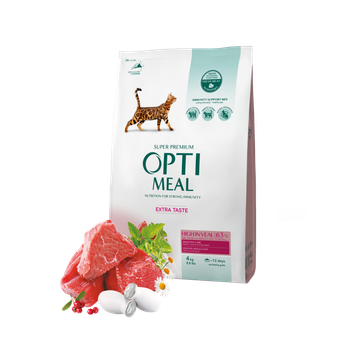 Сухой корм для взрослых кошек Optimeal High in Veal с телятиной, 4 кг