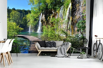 Флізелінові фотошпалери на стіну природа краєвид 368x280 см 3D Доріжка під водоспадом (11845V10) +клей