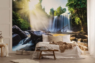 Фотообои 368x254 см 3D Природа Пейзаж Большие камни и водопад (14618P8)+клей