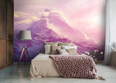 Фотообои на стену 254x184 см 3D Природа Розовый пейзаж Снег в горах (14579P4)+клей