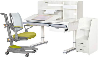 Комплект Mealux Montreal 2 Парта + кресло + тумба Green (BD-670_2WG +Полка+Y-1030+C-12 GREEN)
