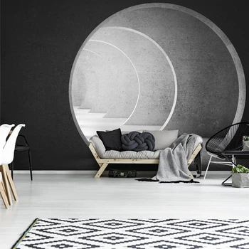 Флизелиновые современные фотообои на стену 3D Тоннель 254x184 см Круглый светлый бетонный коридор (12645V4)+клей