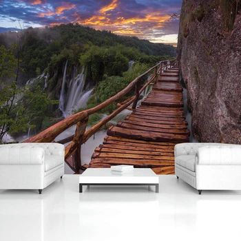 Флизелиновые 3D фотообои водопад 312x219 см Мост через пропасть (11765VEXXL)+клей