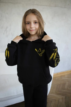 Утеплене дитяче худі на флісі Koala Fashion з вишивкою Горлиці 122 чорний