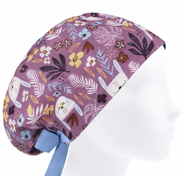 Медицинская шапочка женская HeadwearUniverse универсальная принт Кролики в цветах