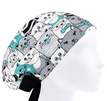 Медицинская шапочка женская HeadwearUniverse универсальная принт Коты мятные