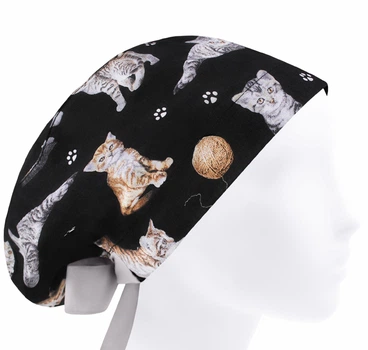 Медицинская шапочка женская HeadwearUniverse универсальная принт Котики с нитками