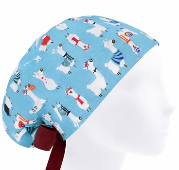 Медицинская шапочка женская HeadwearUniverse универсальная принт Ламы на голубом